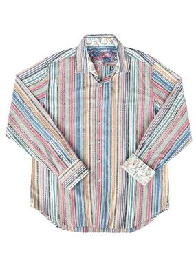 Robert Graham Men’s Paisley Striped Multicolor L/S Button Down Shirt Size XL EUC